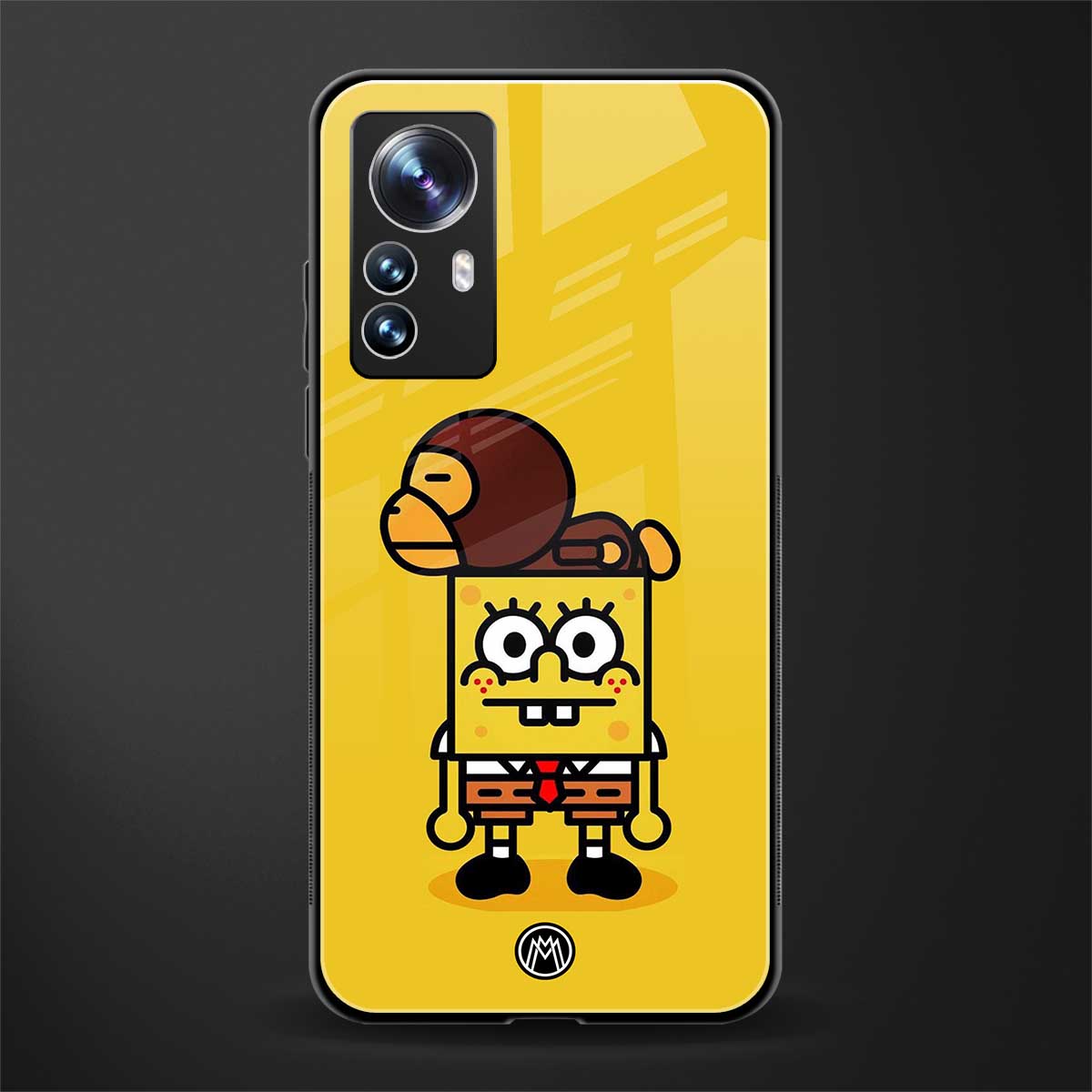 spongebob x bape back phone cover | glass case for xiaomi 12 pro