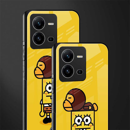 spongebob x bape back phone cover | glass case for vivo v25-5g