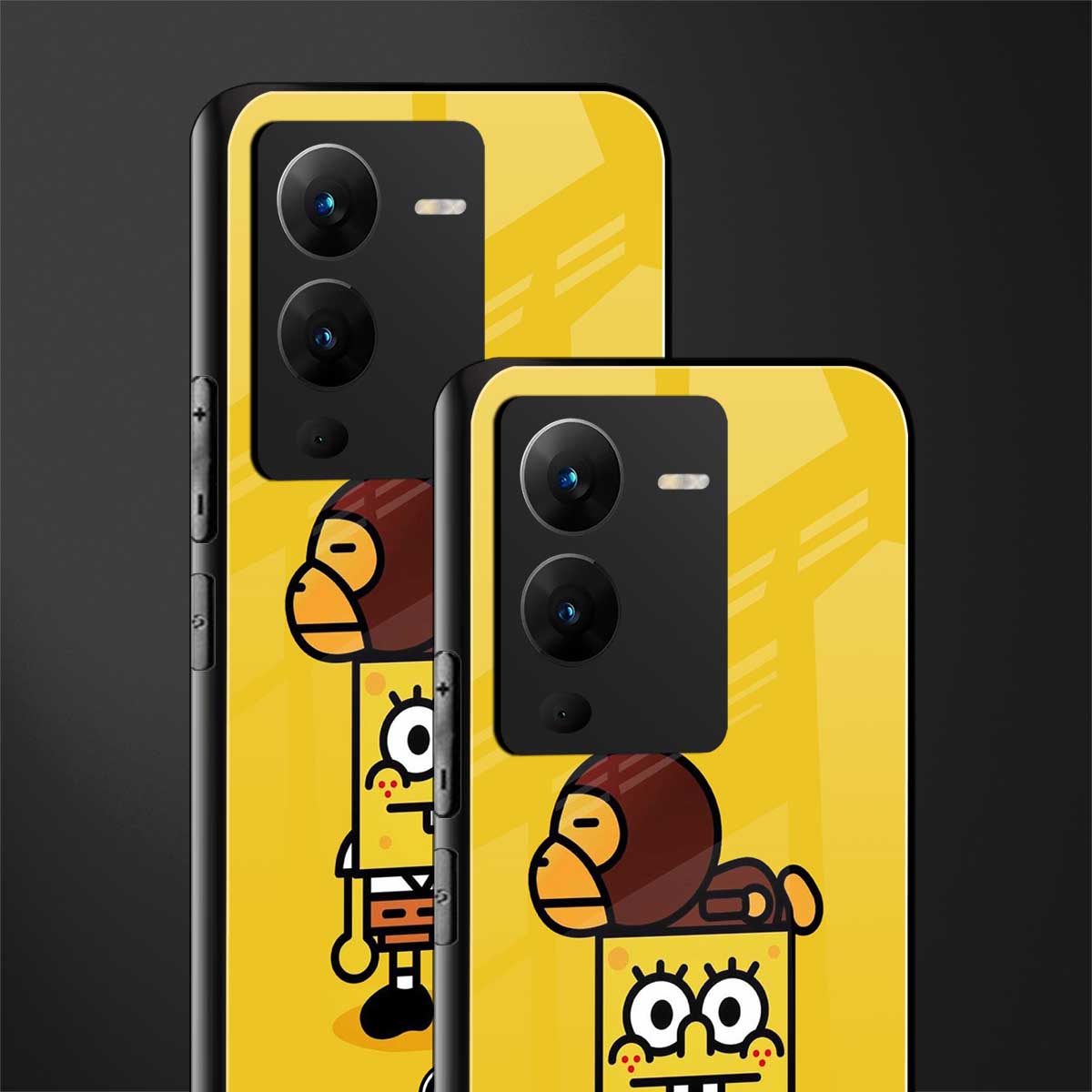 spongebob x bape back phone cover | glass case for vivo v25 pro 5g
