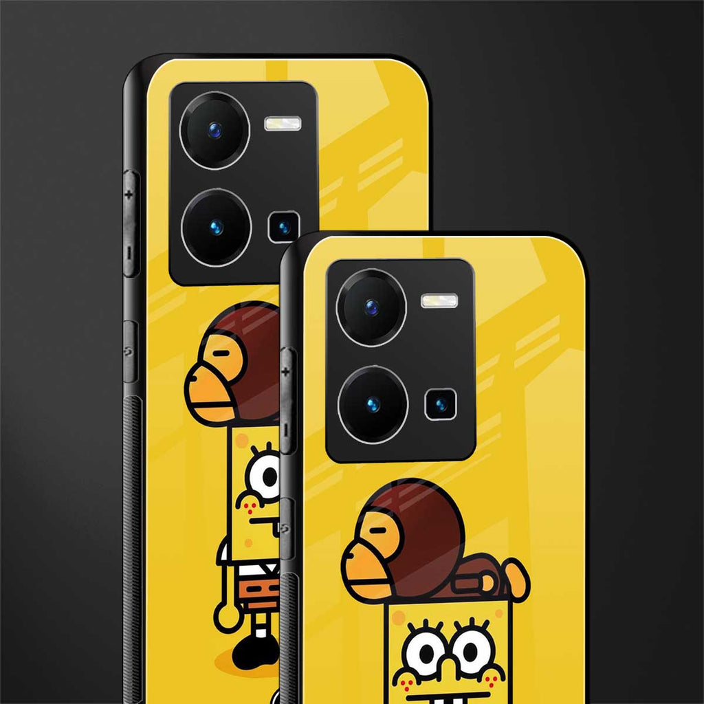 spongebob x bape back phone cover | glass case for vivo y35 4g