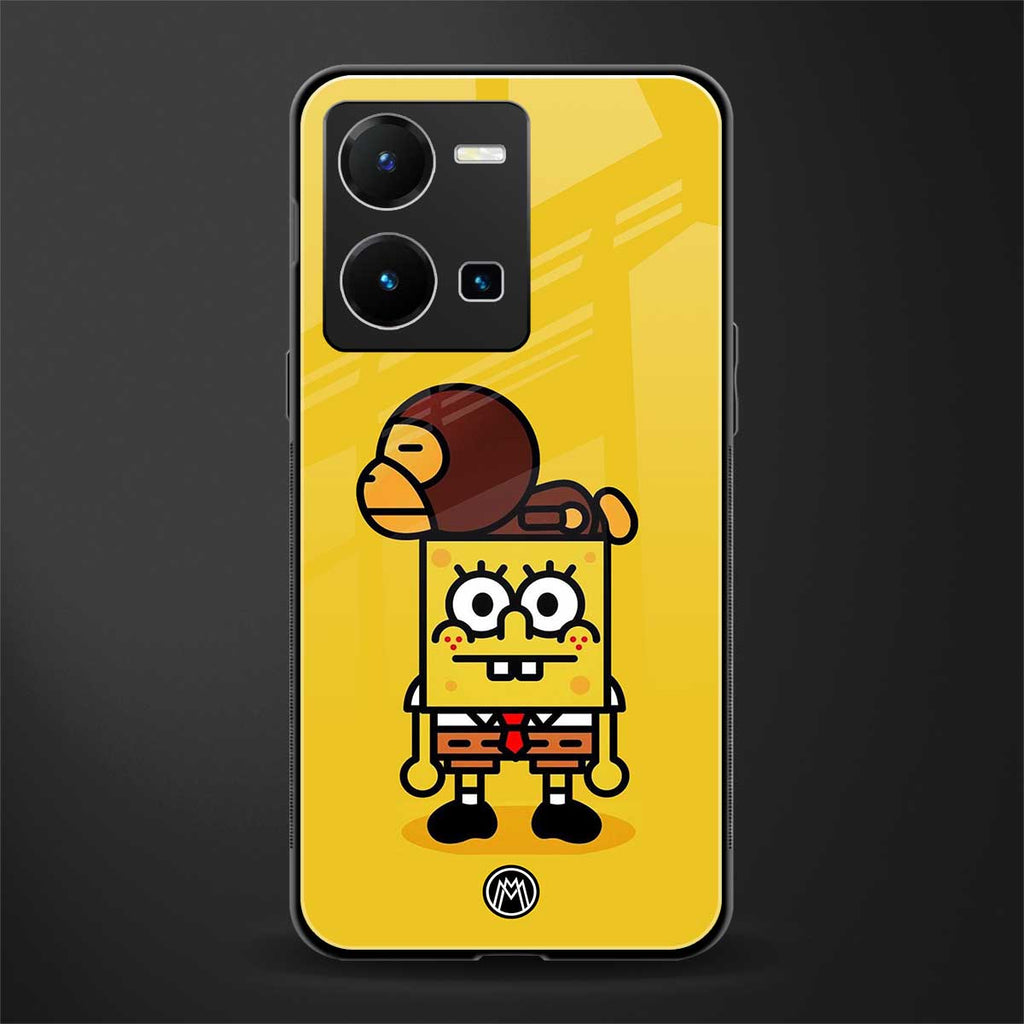 spongebob x bape back phone cover | glass case for vivo y35 4g