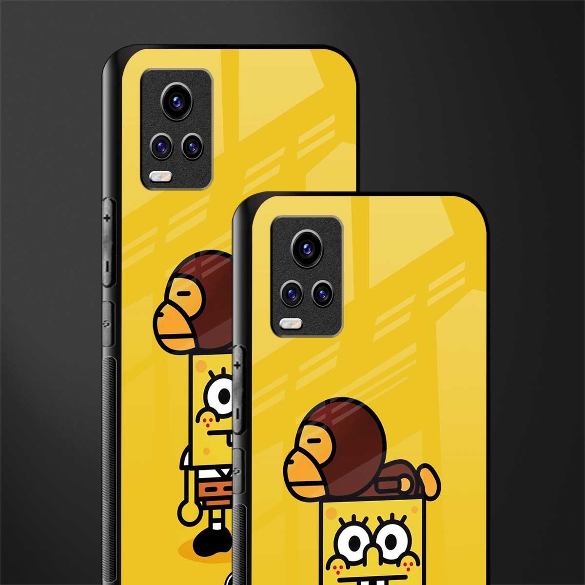 spongebob x bape back phone cover | glass case for vivo v21e 4g