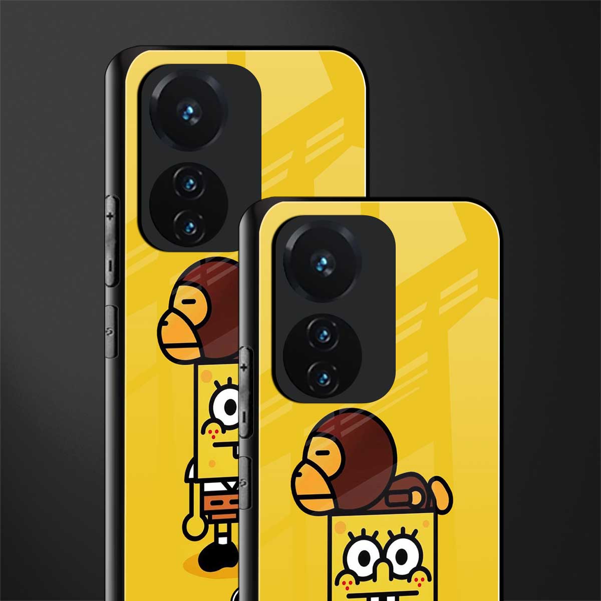 spongebob x bape back phone cover | glass case for vivo t1 44w 4g