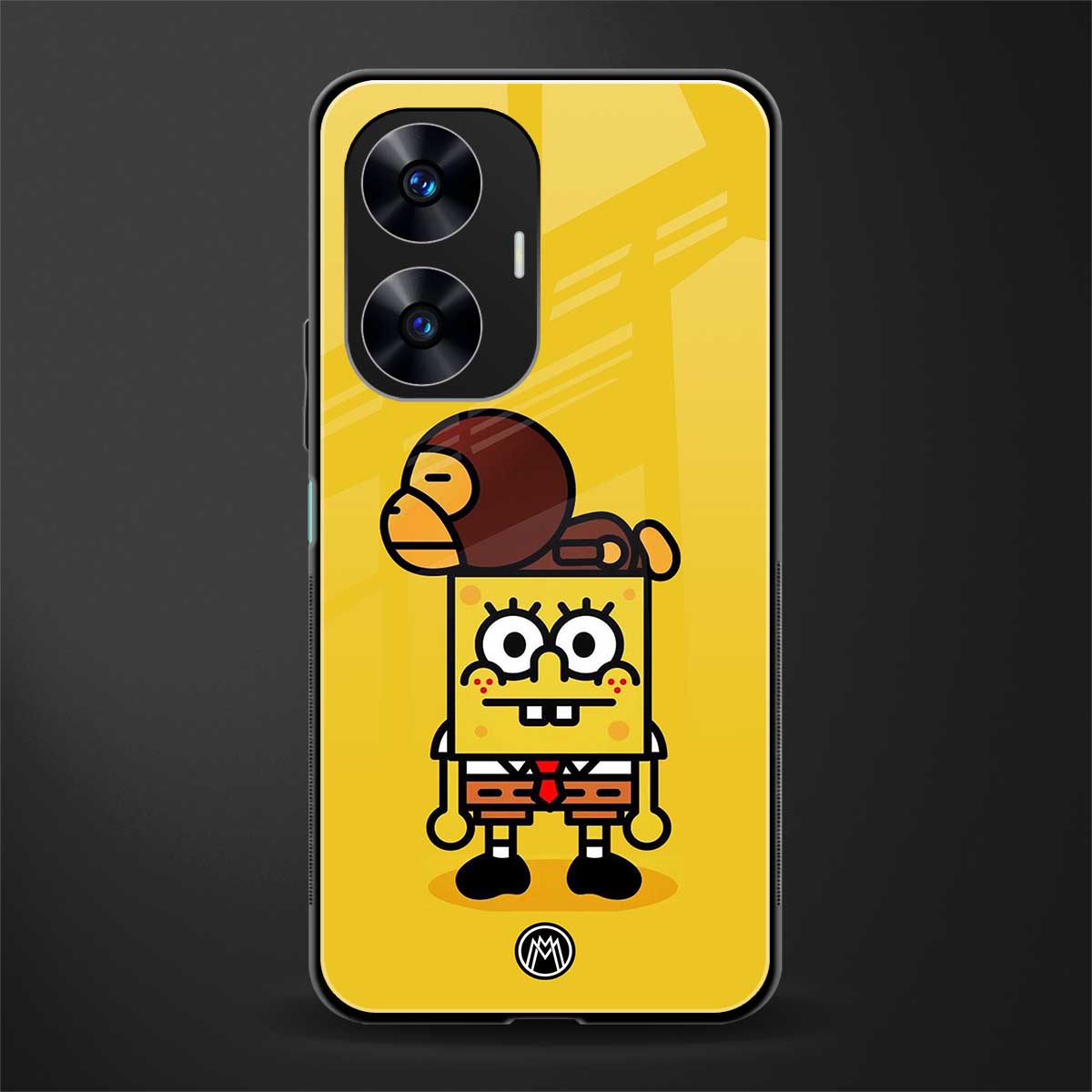 spongebob x bape back phone cover | glass case for realme c55