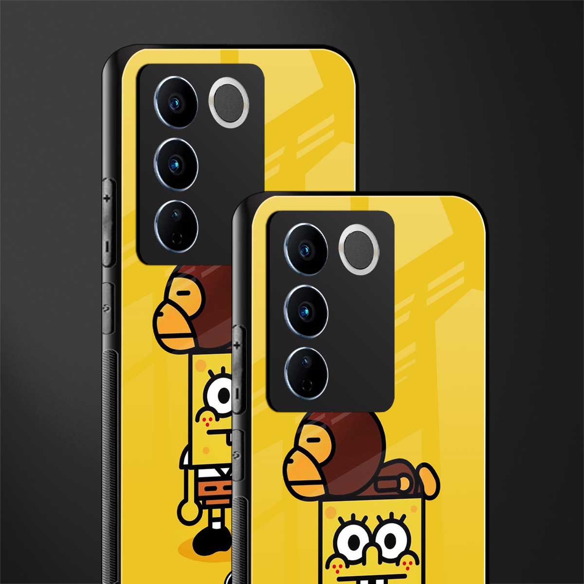 spongebob x bape back phone cover | glass case for vivo v27 pro 5g