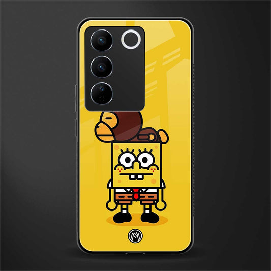 spongebob x bape back phone cover | glass case for vivo v27 pro 5g