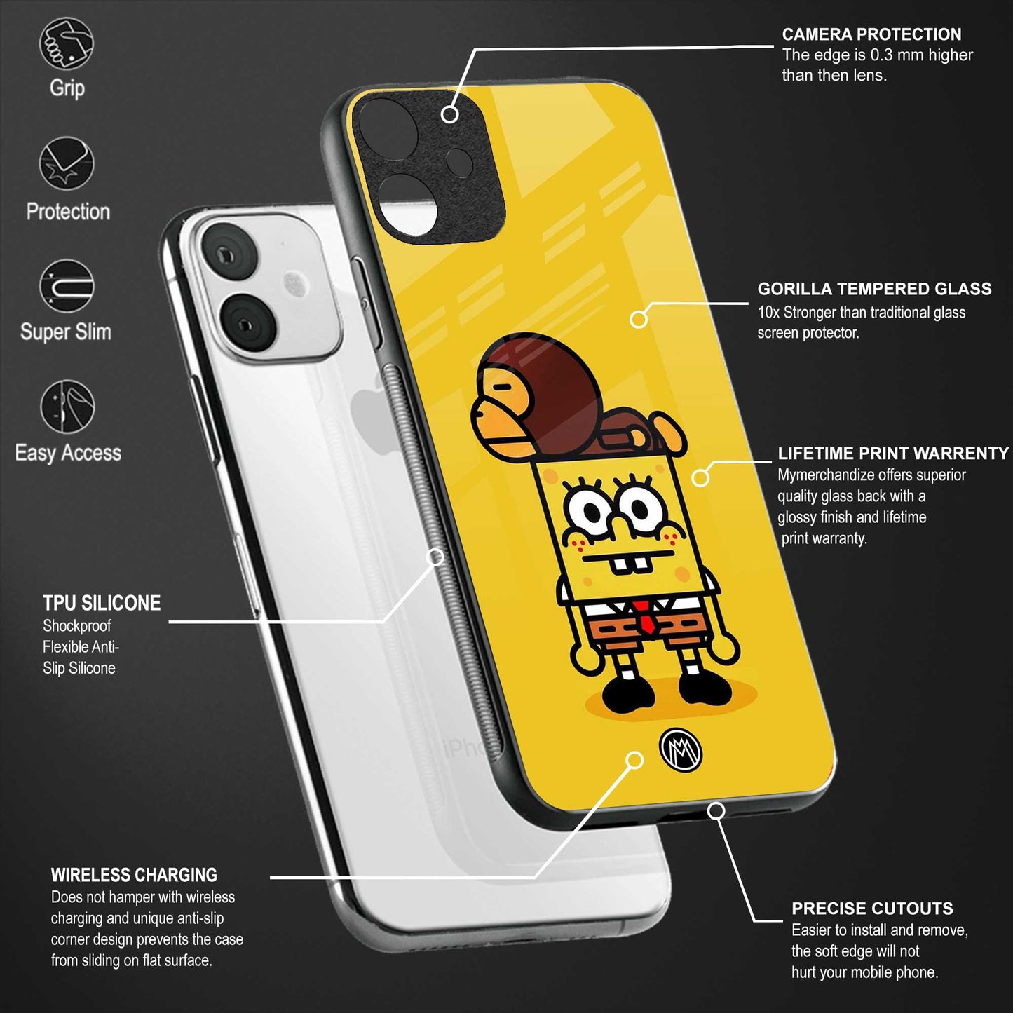 spongebob x bape back phone cover | glass case for vivo y73