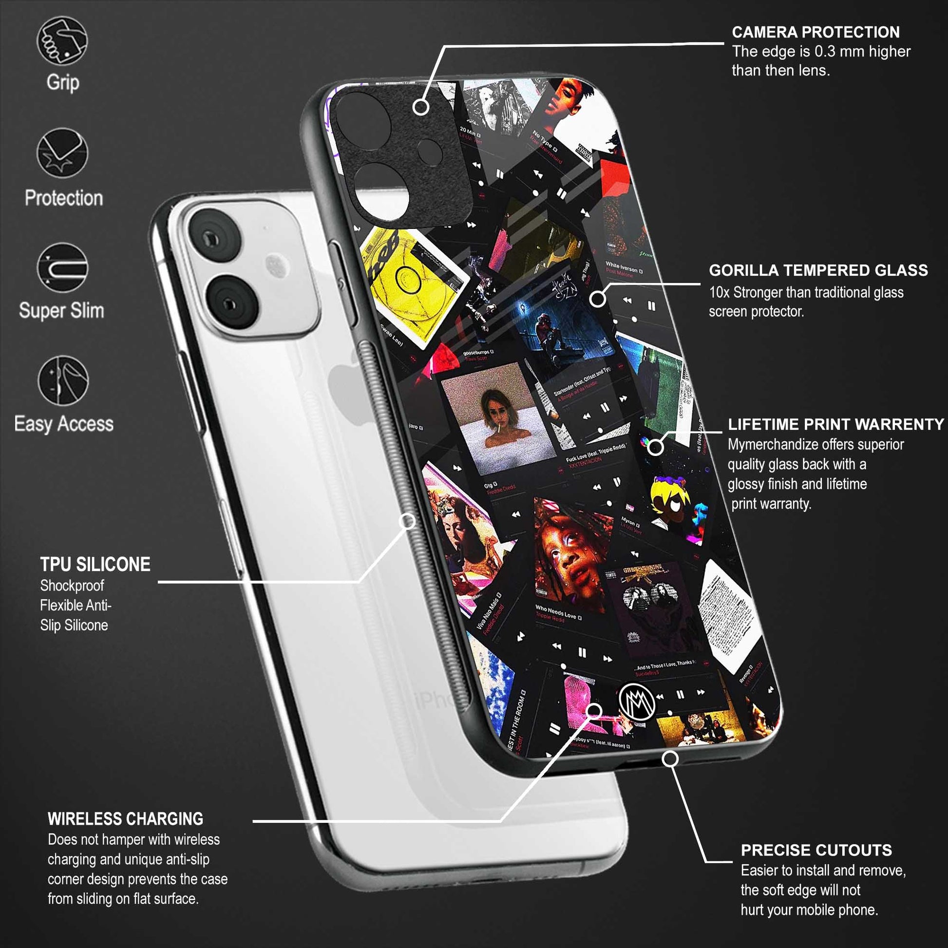 spotify and chill vibes music back phone cover | glass case for vivo t1 44w 4g