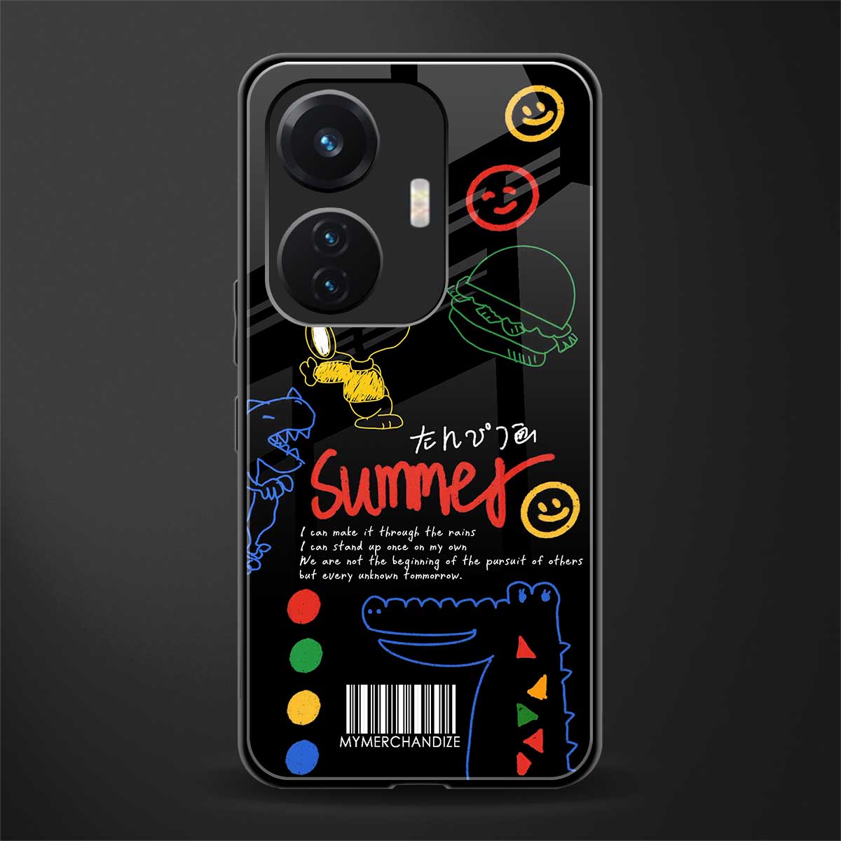 summer motivation back phone cover | glass case for vivo t1 44w 4g