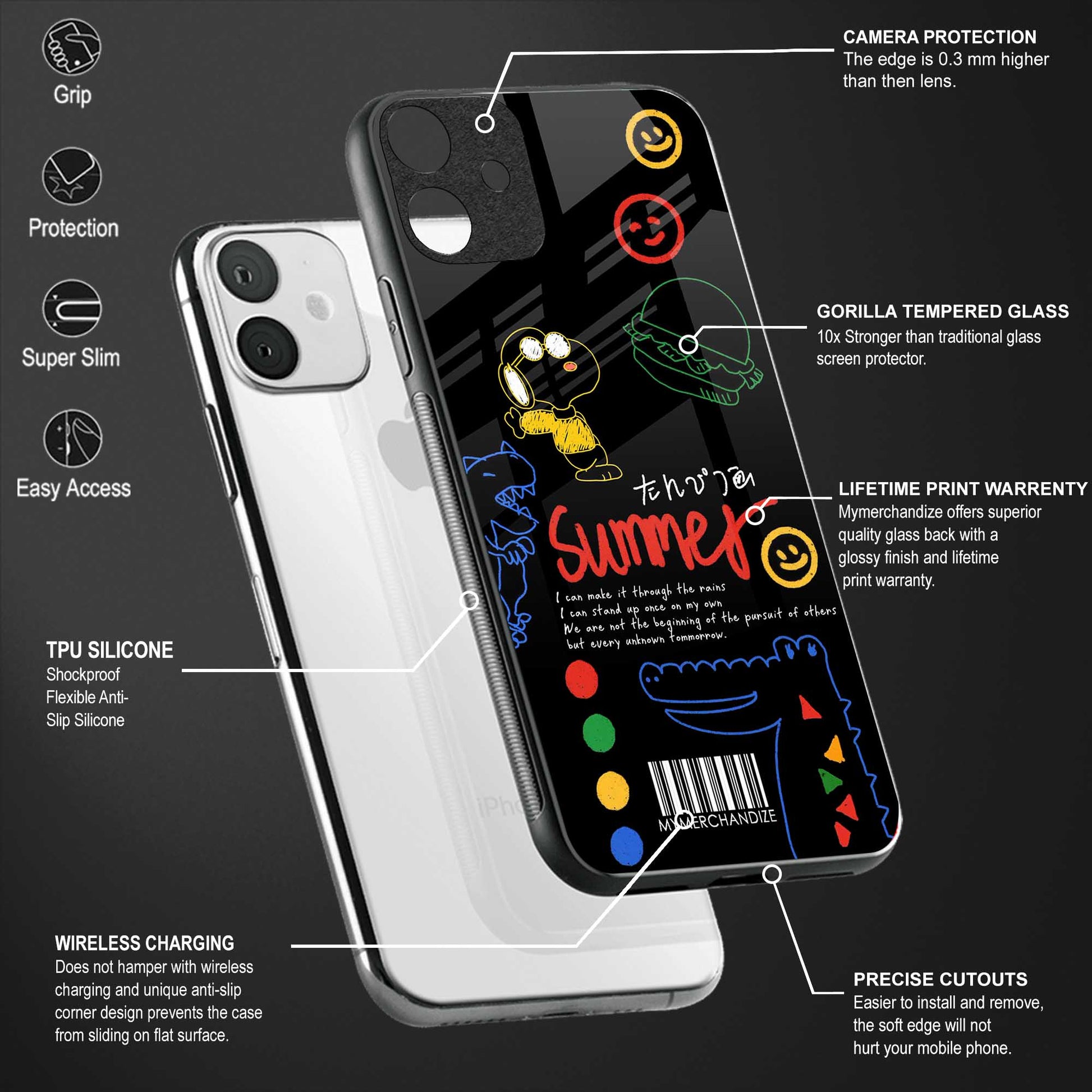 summer motivation back phone cover | glass case for vivo t1 44w 4g