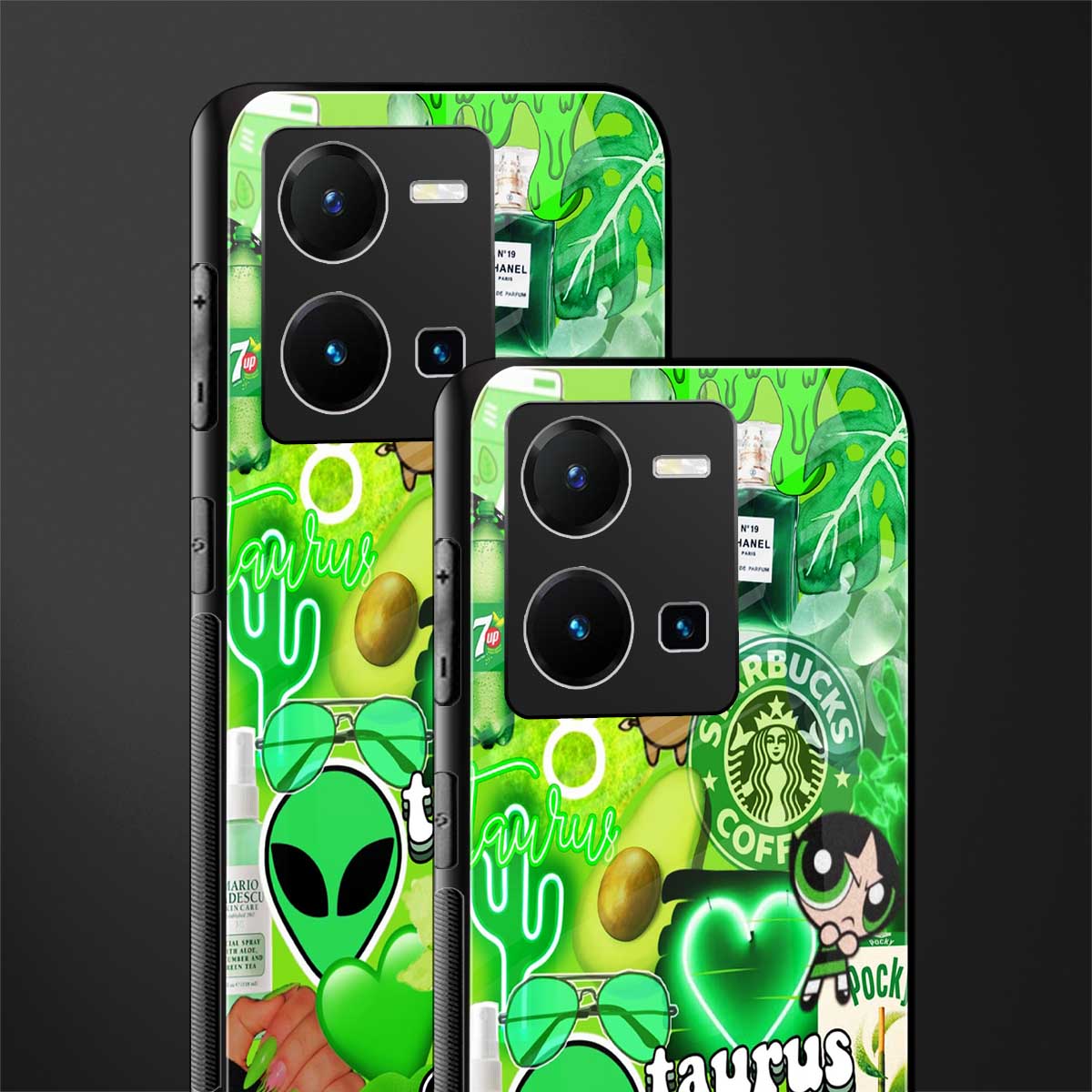 taurus aesthetic collage back phone cover | glass case for vivo y35 4g