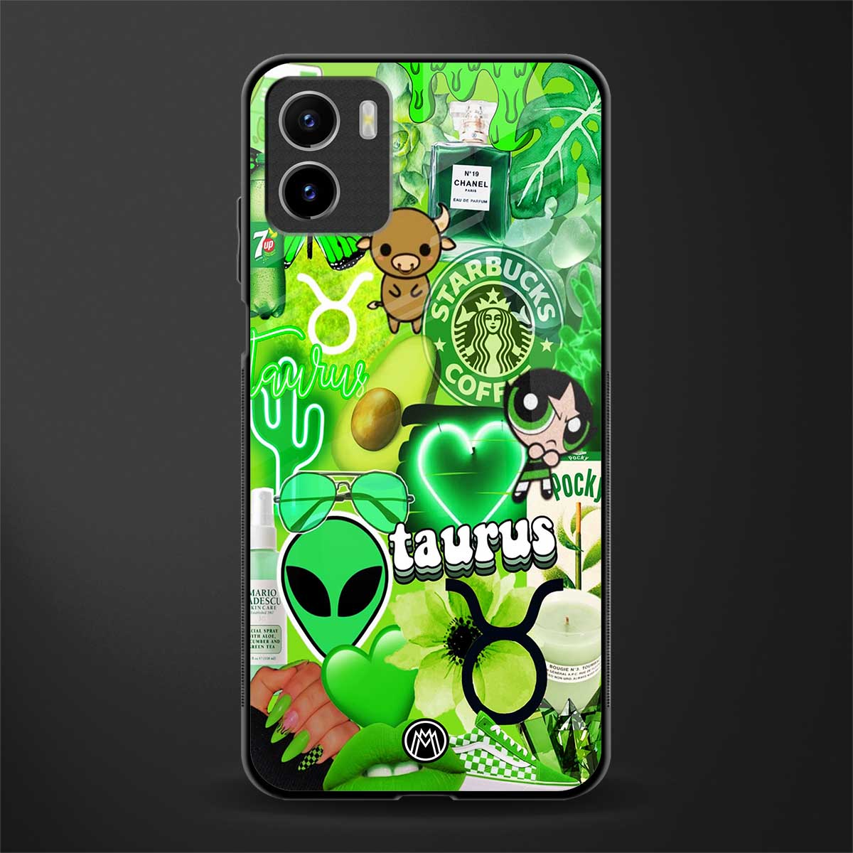 taurus aesthetic collage back phone cover | glass case for vivo y72