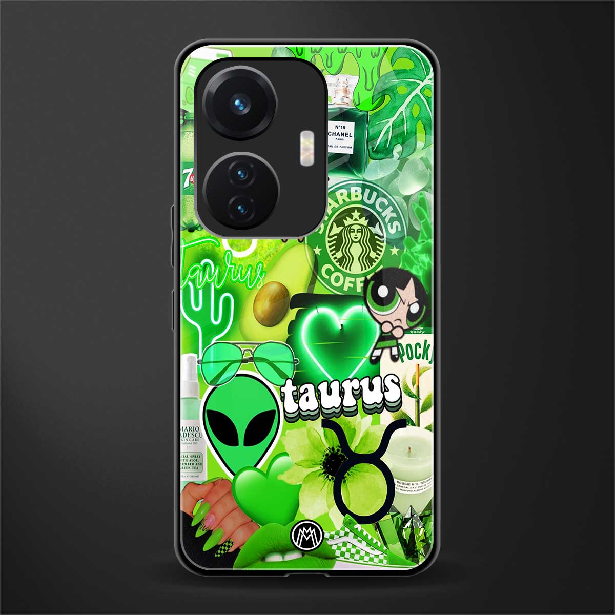 taurus aesthetic collage back phone cover | glass case for vivo t1 44w 4g