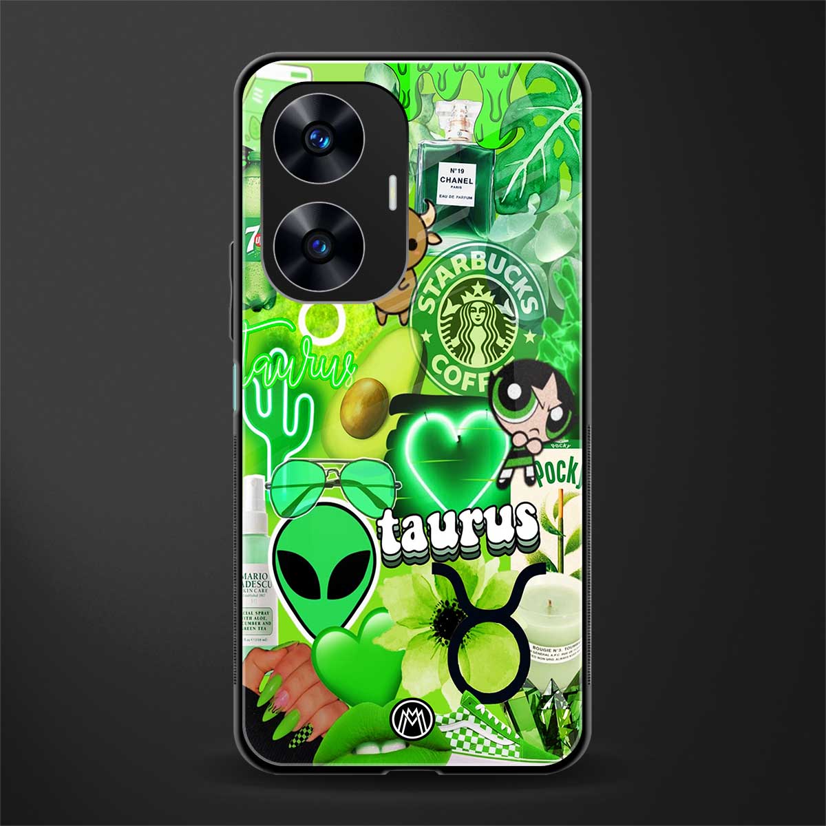 taurus aesthetic collage back phone cover | glass case for realme c55
