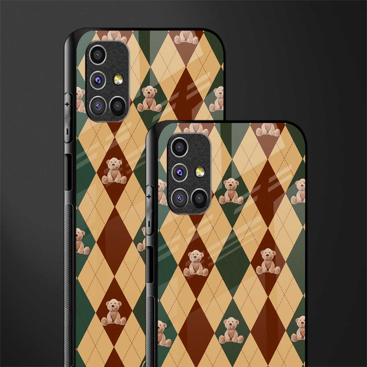 ted checkered pattern glass case for samsung galaxy m31s image-2
