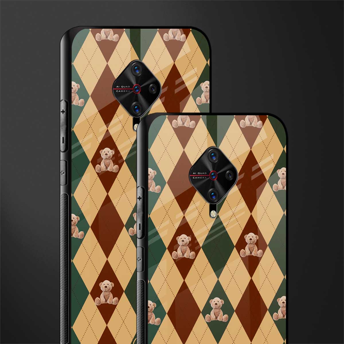 ted checkered pattern glass case for vivo s1 pro image-2