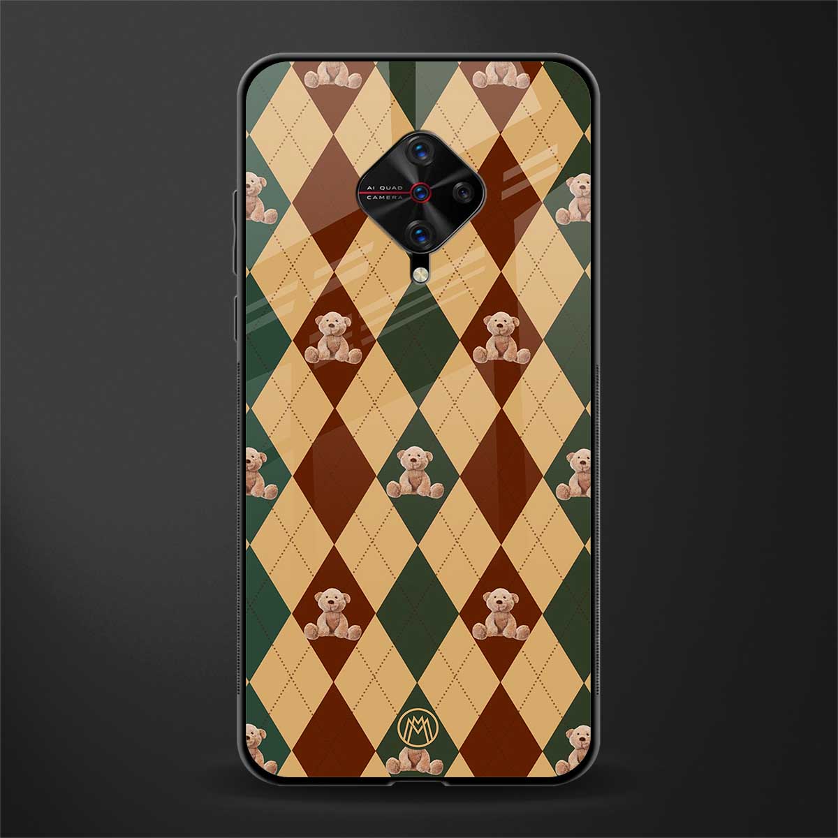 ted checkered pattern glass case for vivo s1 pro image