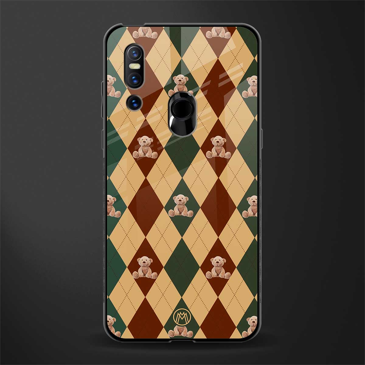 ted checkered pattern glass case for vivo v15 image