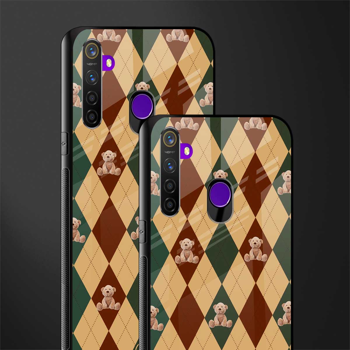 ted checkered pattern glass case for realme 5 image-2