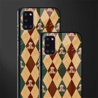 ted checkered pattern glass case for samsung galaxy a31 image-2