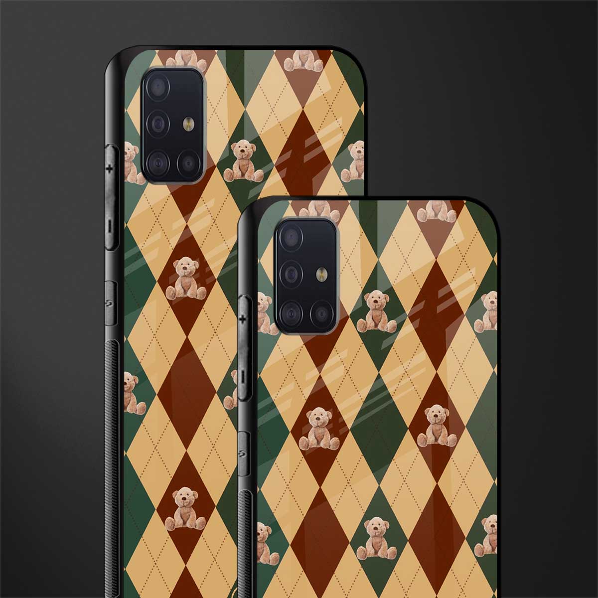 ted checkered pattern glass case for samsung galaxy a71 image-2