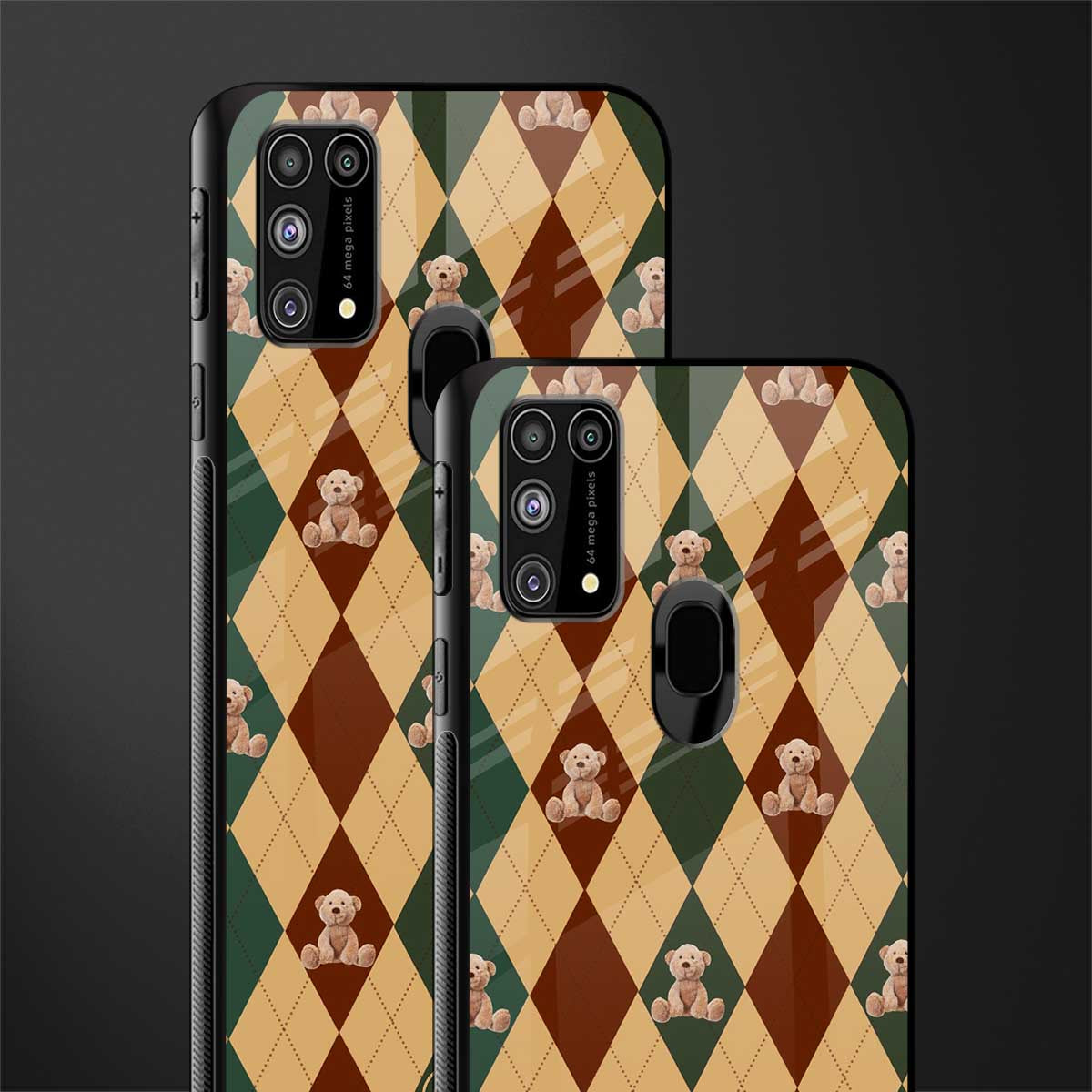 ted checkered pattern glass case for samsung galaxy f41 image-2