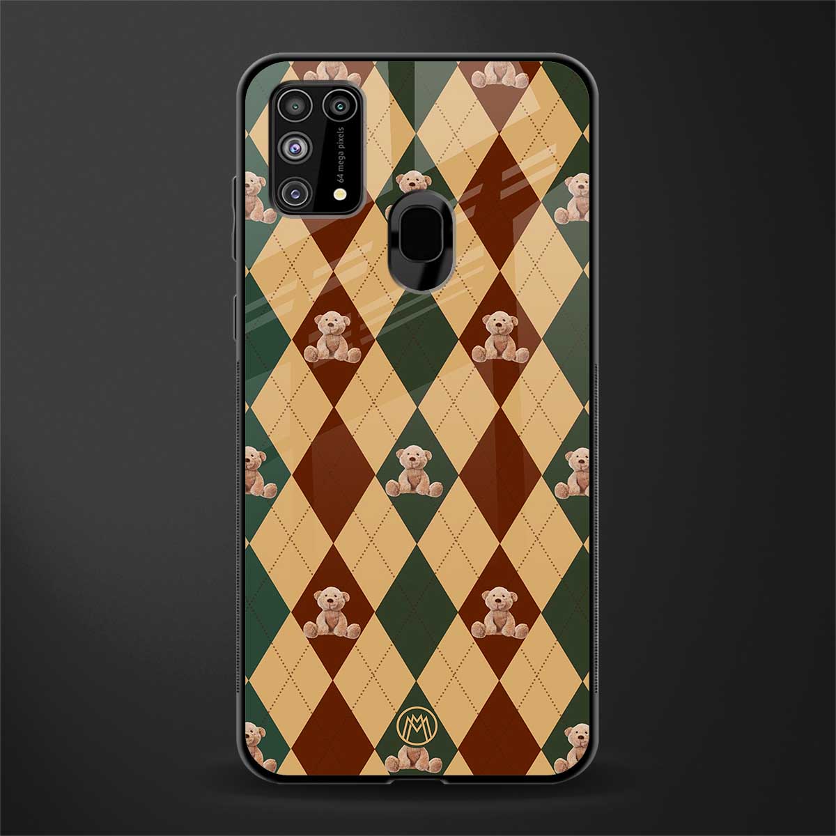 ted checkered pattern glass case for samsung galaxy m31 image