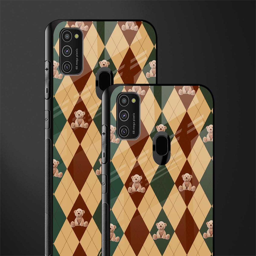 ted checkered pattern glass case for samsung galaxy m21 image-2