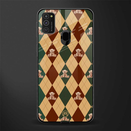 ted checkered pattern glass case for samsung galaxy m21 image