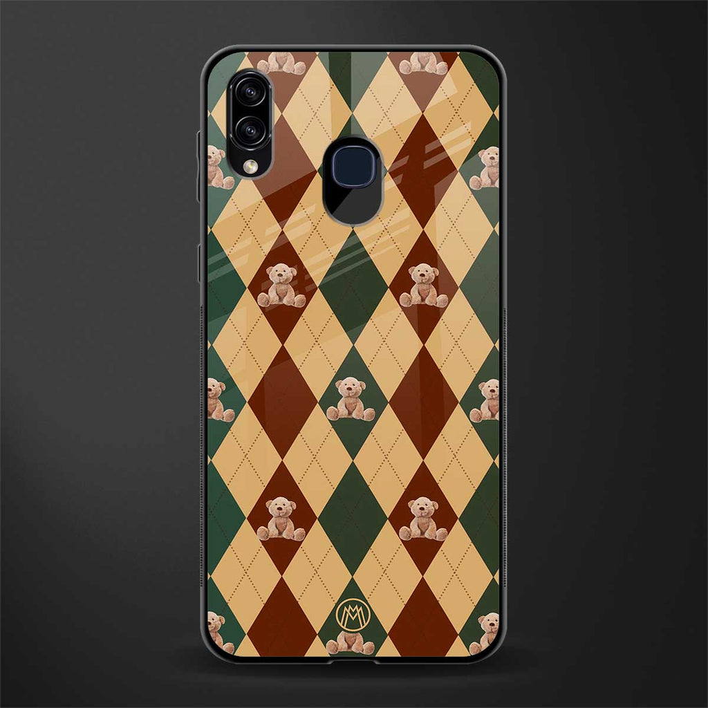 ted checkered pattern glass case for samsung galaxy a20 image