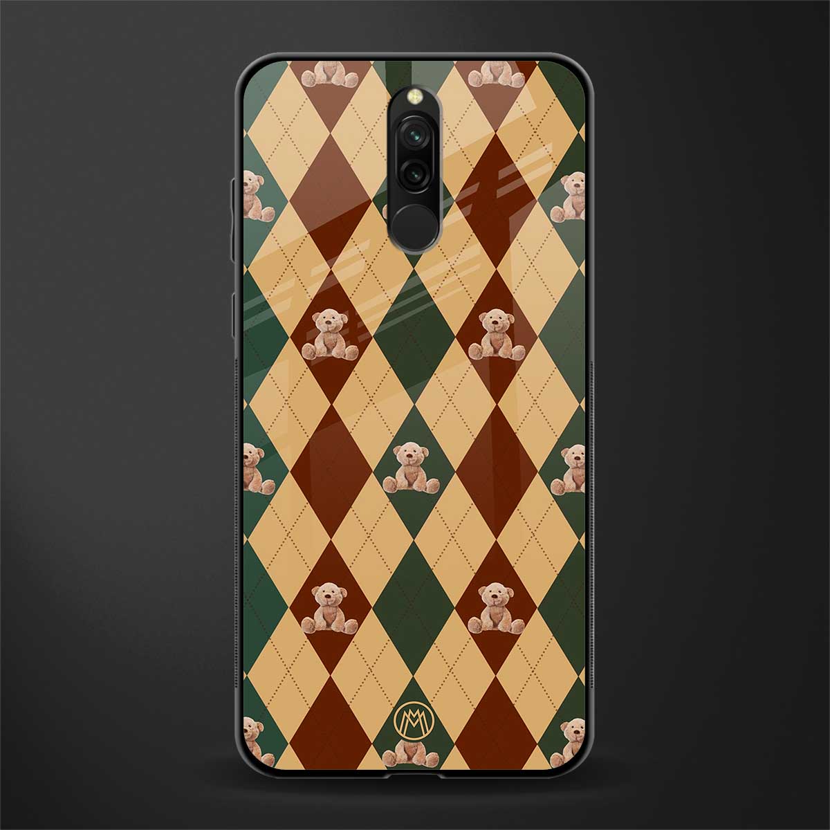 ted checkered pattern glass case for redmi 8 image