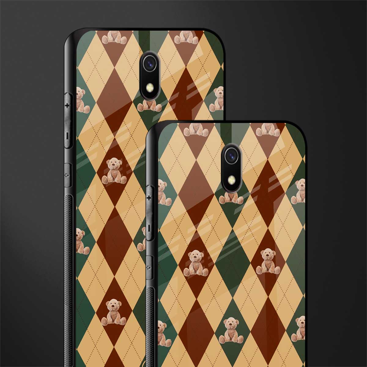 ted checkered pattern glass case for redmi 8a image-2