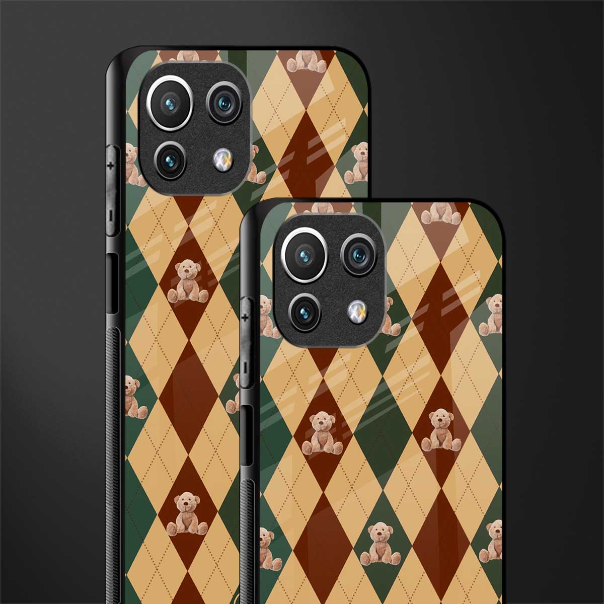 ted checkered pattern glass case for mi 11 lite image-2