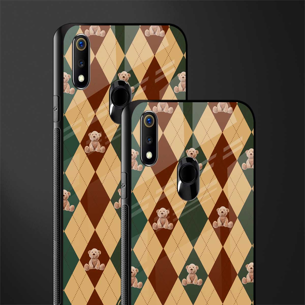 ted checkered pattern glass case for realme 3 pro image-2