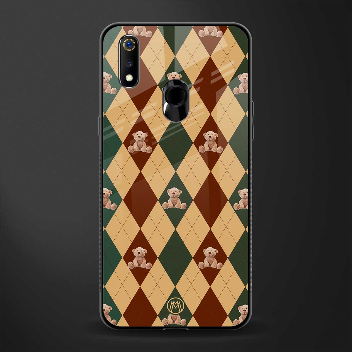 ted checkered pattern glass case for realme 3 pro image