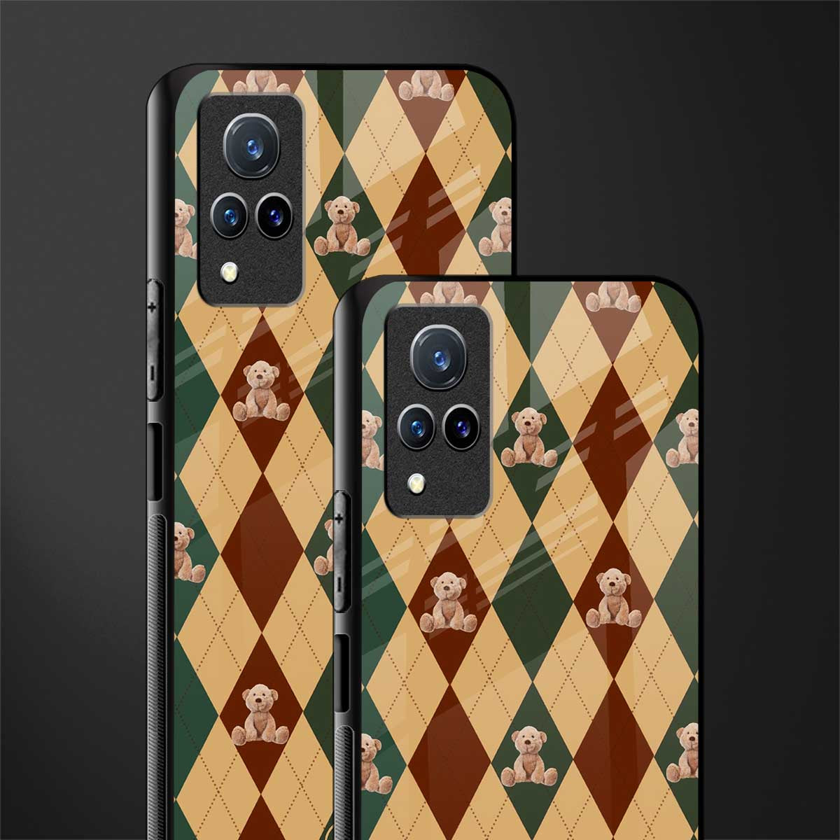ted checkered pattern glass case for vivo v21 5g image-2