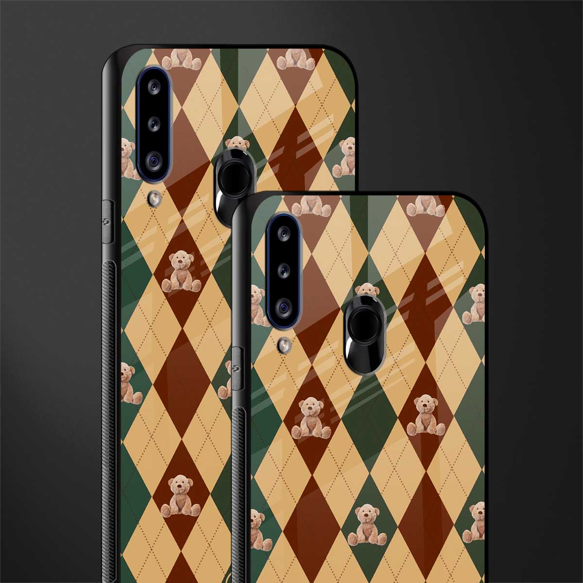 ted checkered pattern glass case for samsung galaxy a20s image-2