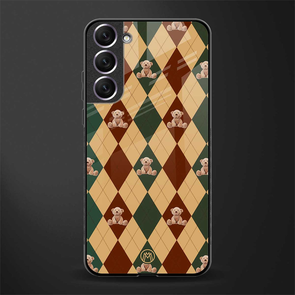 ted checkered pattern glass case for samsung galaxy s22 plus 5g image