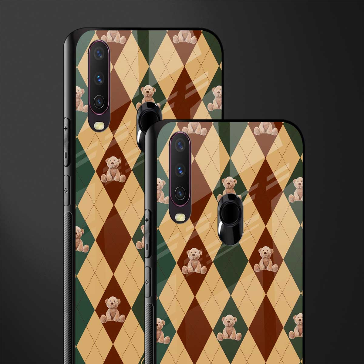 ted checkered pattern glass case for vivo y12 image-2