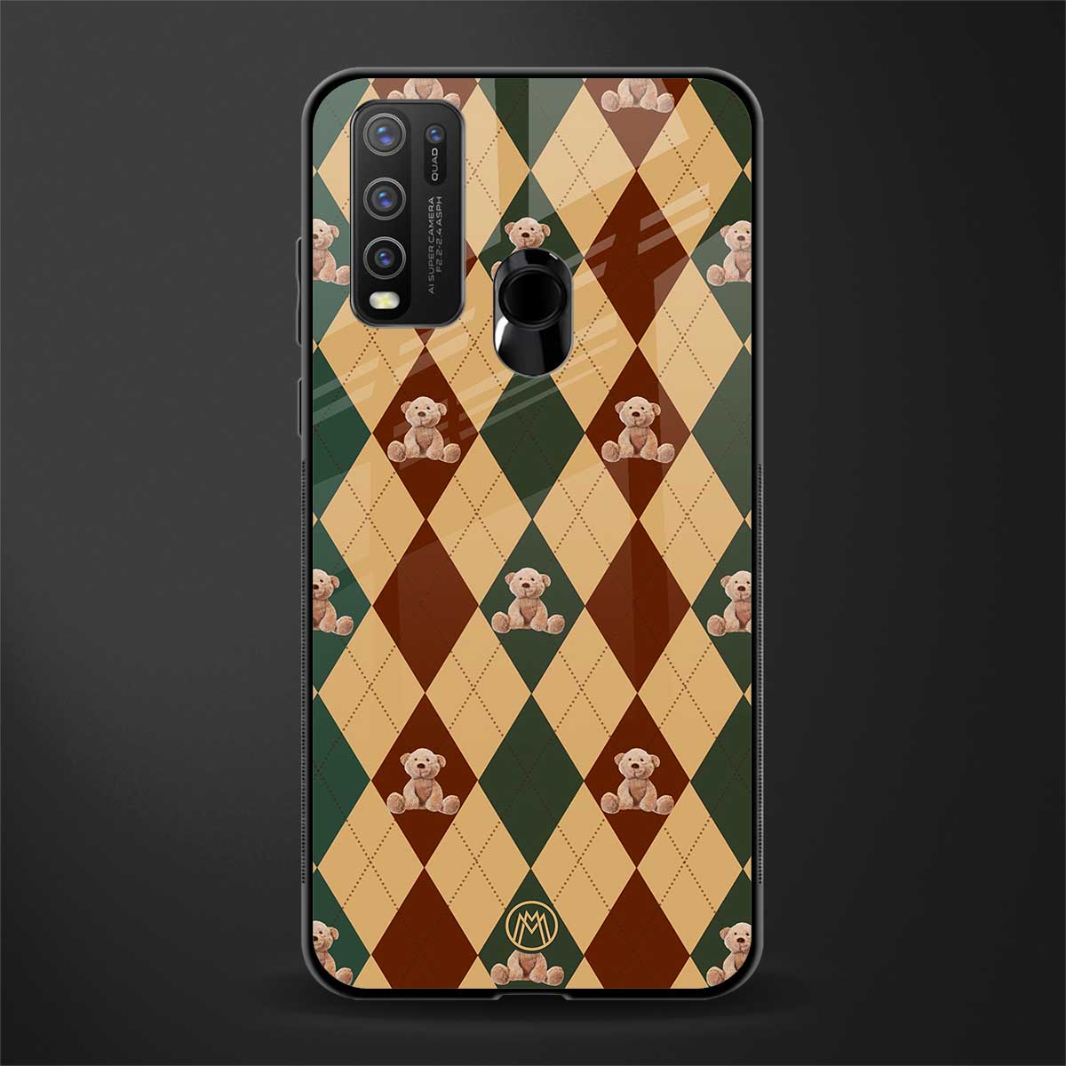 ted checkered pattern glass case for vivo y30 image