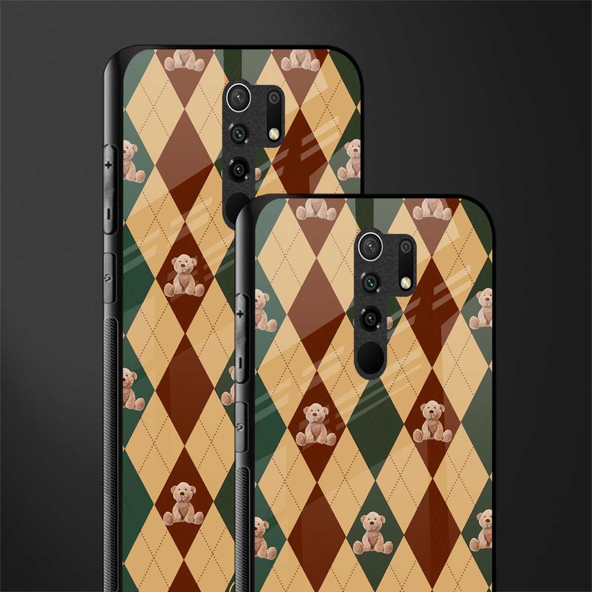 ted checkered pattern glass case for redmi 9 prime image-2