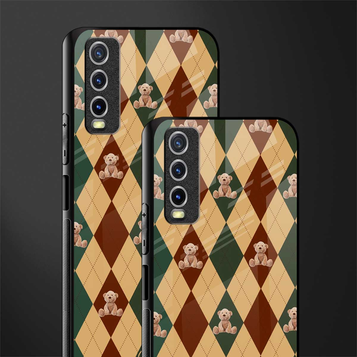 ted checkered pattern glass case for vivo y12g image-2