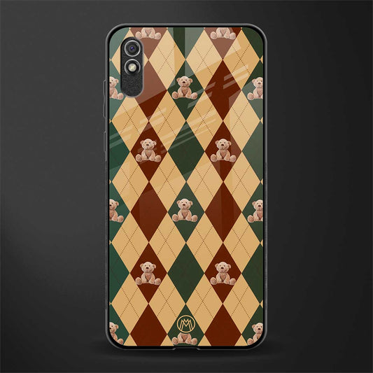 ted checkered pattern glass case for redmi 9i image