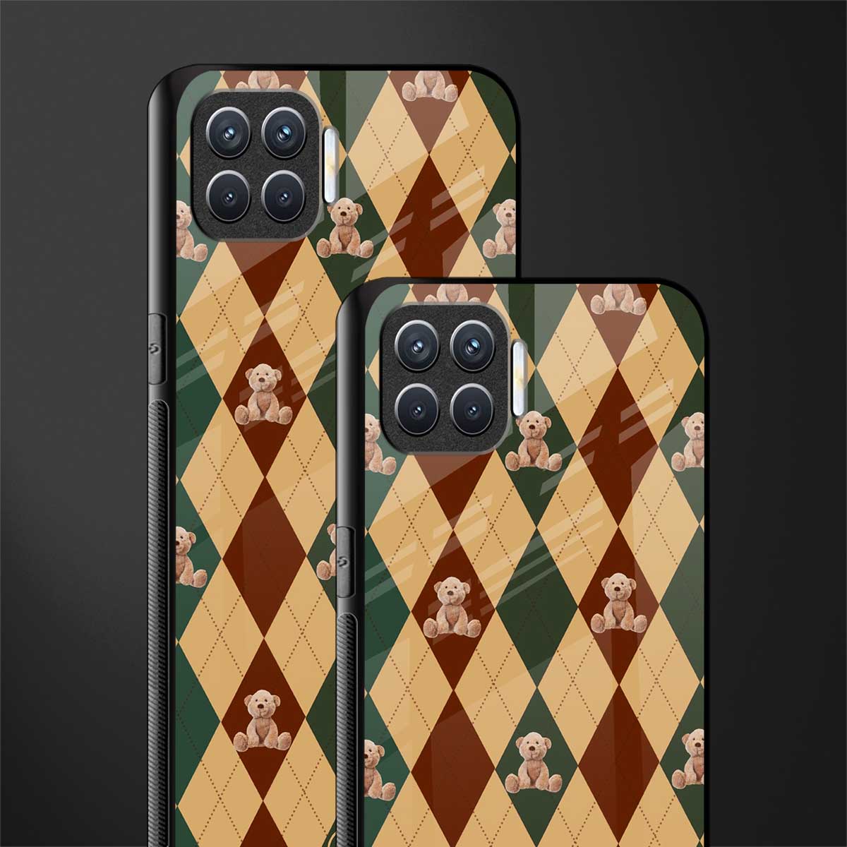 ted checkered pattern glass case for oppo f17 pro image-2
