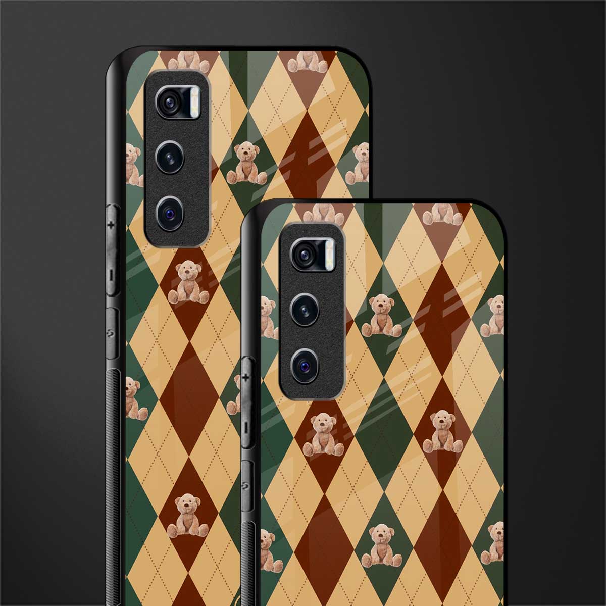 ted checkered pattern glass case for vivo v20 se image-2