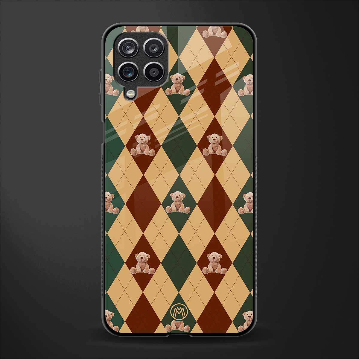 ted checkered pattern glass case for samsung galaxy a12 image