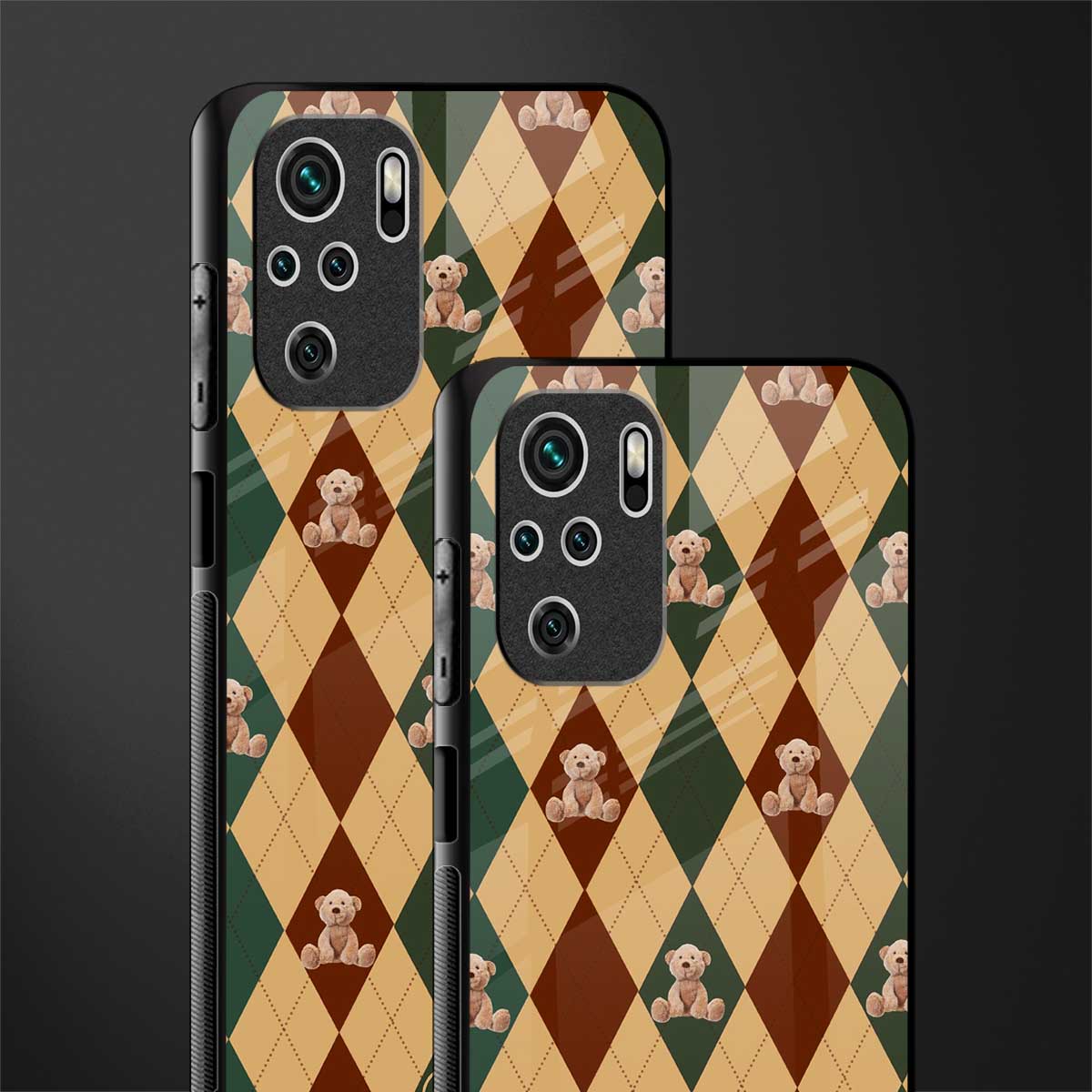 ted checkered pattern glass case for redmi note 10 image-2