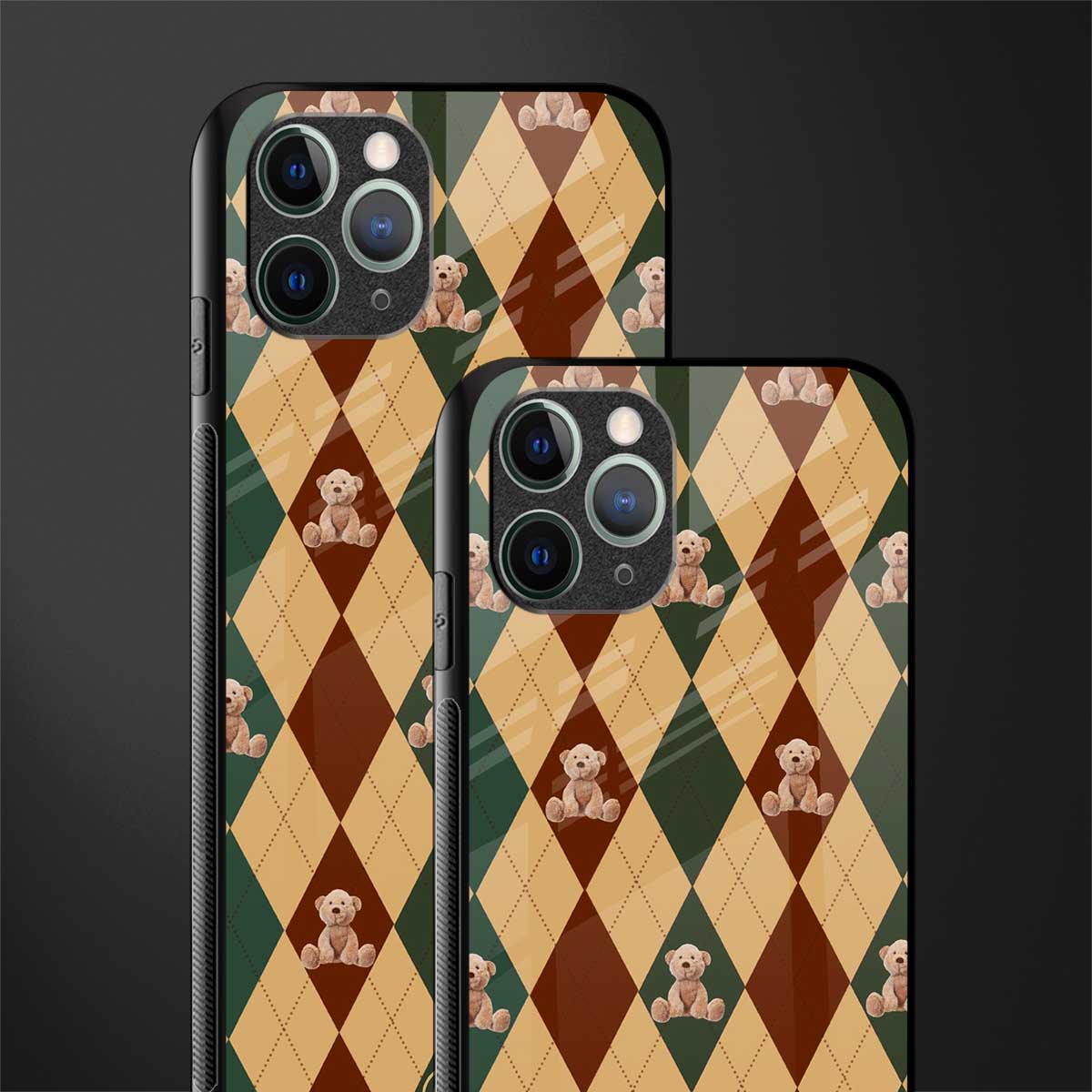 ted checkered pattern glass case for iphone 11 pro max image-2