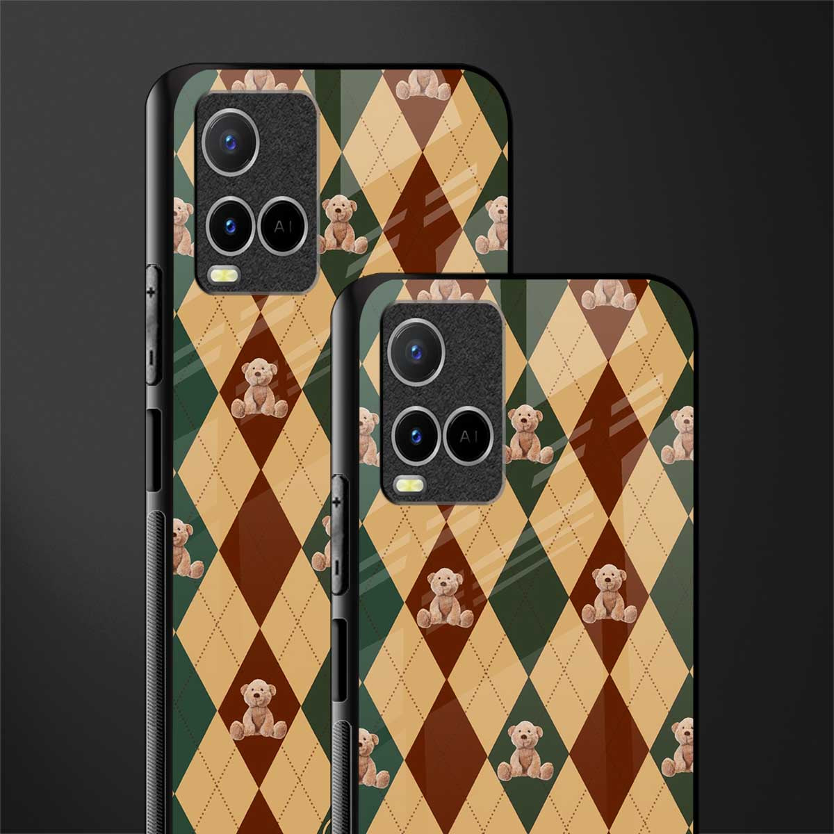 ted checkered pattern glass case for vivo y21t image-2