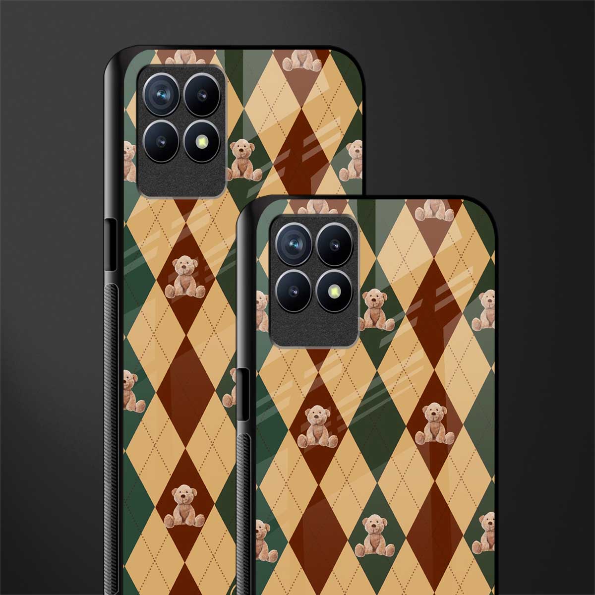 ted checkered pattern glass case for realme 8i image-2